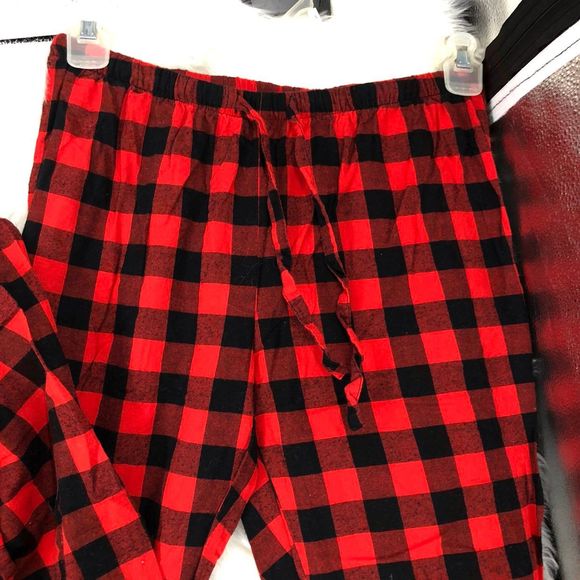 Red Black Buffalo Plaid Flannel Pajama Set XS Long Sleeve Button Top & Pants - Picture 7 of 9